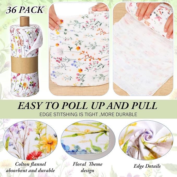 Reusable Kitchen Cloths Cotton Towel, 90 Pack, Wildflowers - Image 5