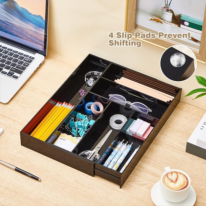 Briwooody Black Acrylic Drawer Organizer Expandable, 7 Compartments, Large | - Image 4