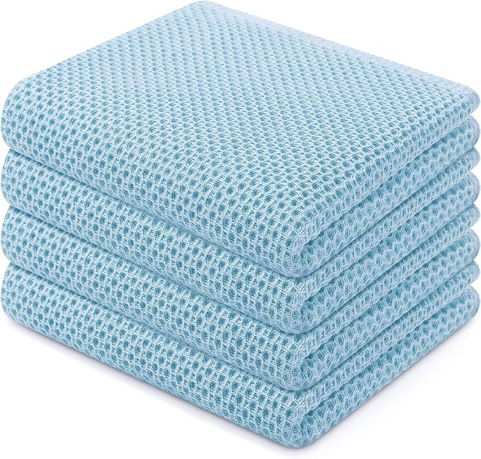 Homaxy 100% Cotton Waffle Weave Kitchen Dish Towels 4-Pack, Sky Blue | 13 x 28 by Homaxy
