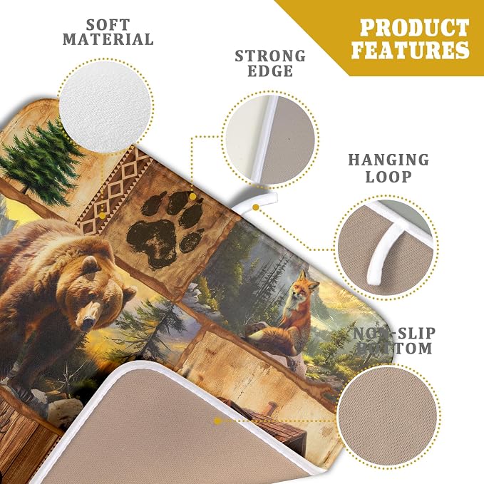 Bear Deer Fox Dish Drying Mat Rustic Cabin Lodge Dish Drainer Mats 16x18 Inch - Image 4