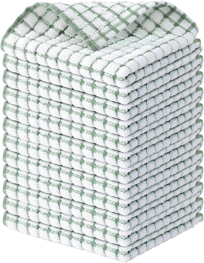 Kitinjoy Cotton 12 Pack Terry Kitchen Dish Cloths, Grass Green by Kitinjoy