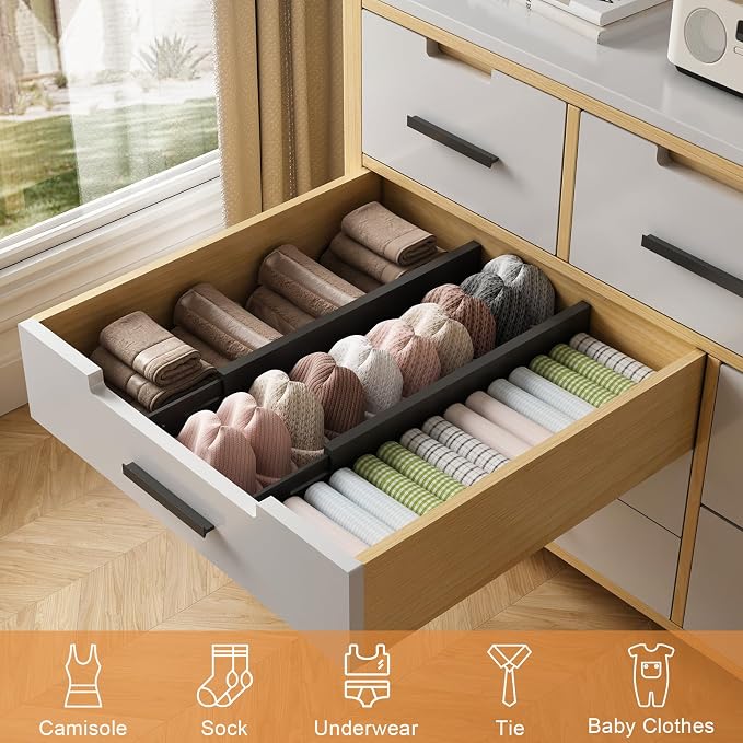 Bamboo Drawer Dividers, Adjustable Drawer Organizers, Fits 17.6–21" Drawers | - Image 5
