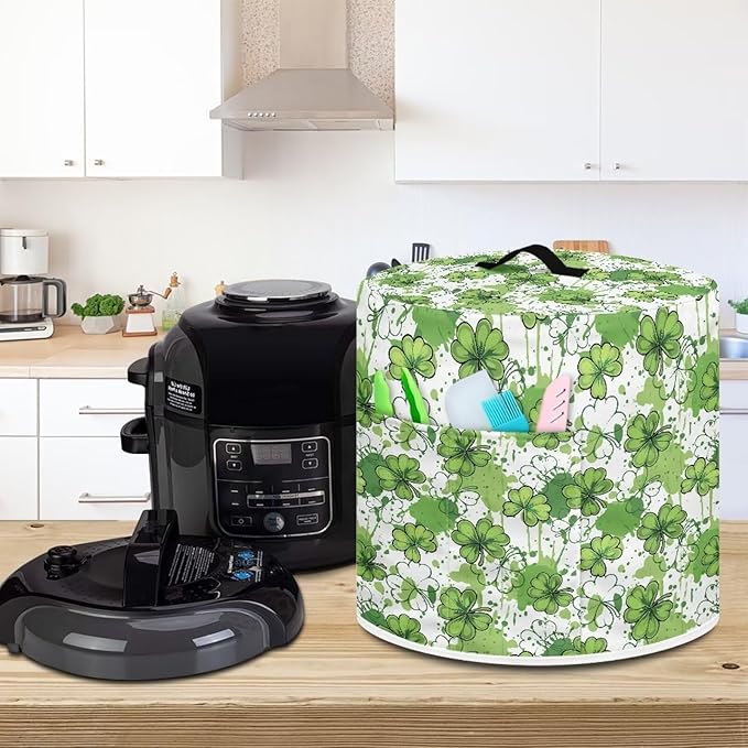 Xoenoiee Green Paint Shamrock Pattern Kitchen Appliance Dust Cover with Pockets, St. Patrick's Day Electric Pressure Cooker Cover Compatible with Crock Pot, Rice Cooker Cover, for 6 Qt Pot