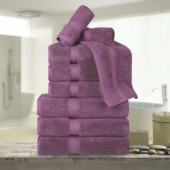 Superior Egyptian Cotton 800 GSM Plush & Absorbent, 9 Piece Set, Plum | Quick by SUPERIOR