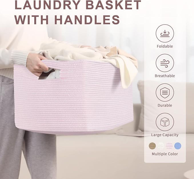 72L Large Woven Laundry Basket Hamper - Image 2