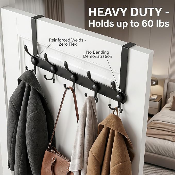 Over The Door Hooks, Coat Rack for Hanging Clothes Hat Towel … - Image 6