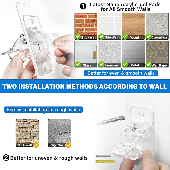 Antimbee 12-Pack No Drill Needed Curtain Rod Brackets, Self Adhesive Rod Holders - Image 4
