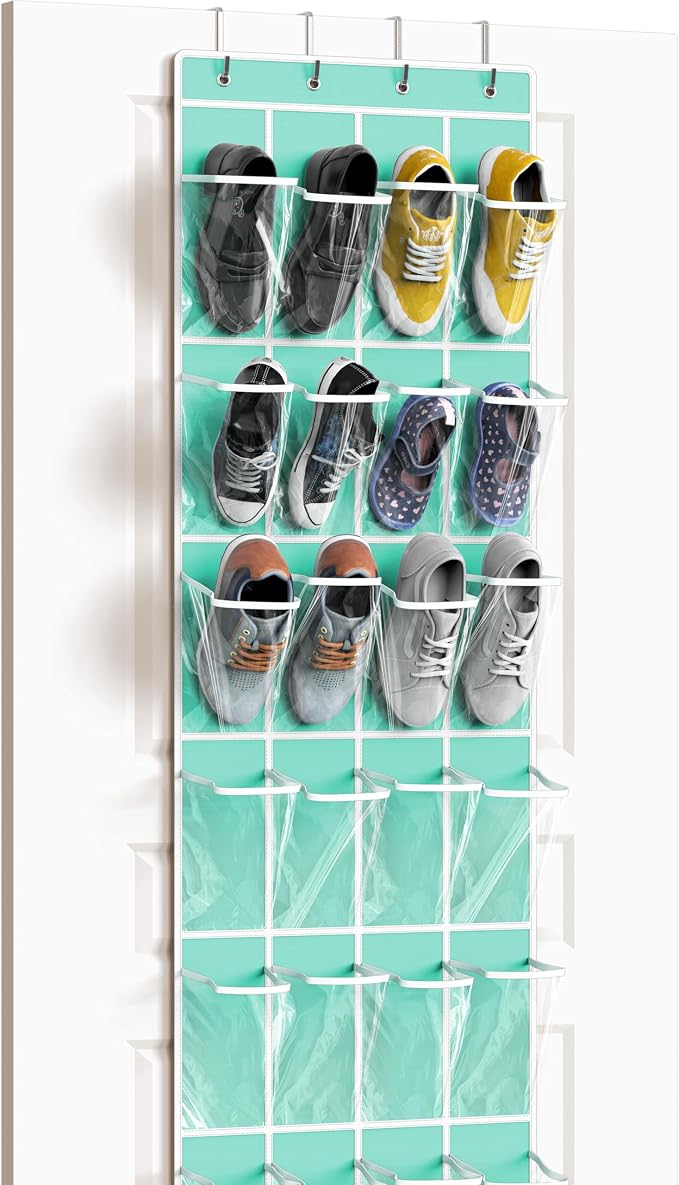 Simple Houseware 24 Pockets Clear Over the Door Shoe Organizer, Turquoise | 64" by SimpleHouseware