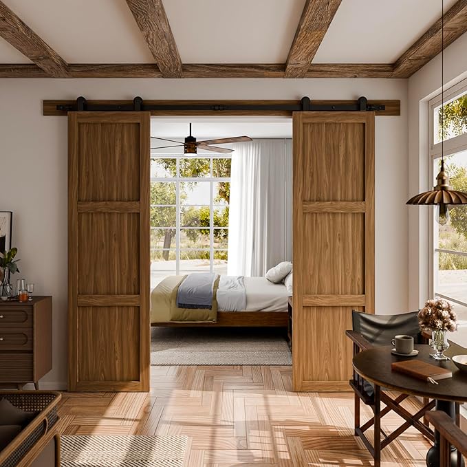 CCJH 20FT Sliding Barn Door Hardware Kit, Heavy Duty, Smoothly and Silently, Easy to Install, Fit 60" Width Double Door Panel, T-Shaped Style Black