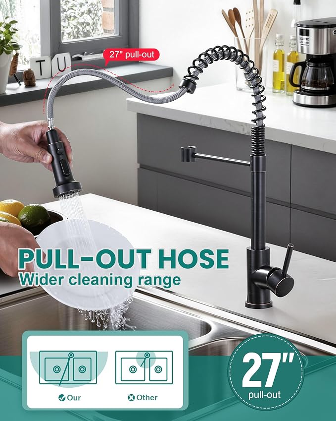 Kitchen Faucet with Pull Down Sprayer: Oil Rubbed Bronze 3-Function Kitchen - Image 5