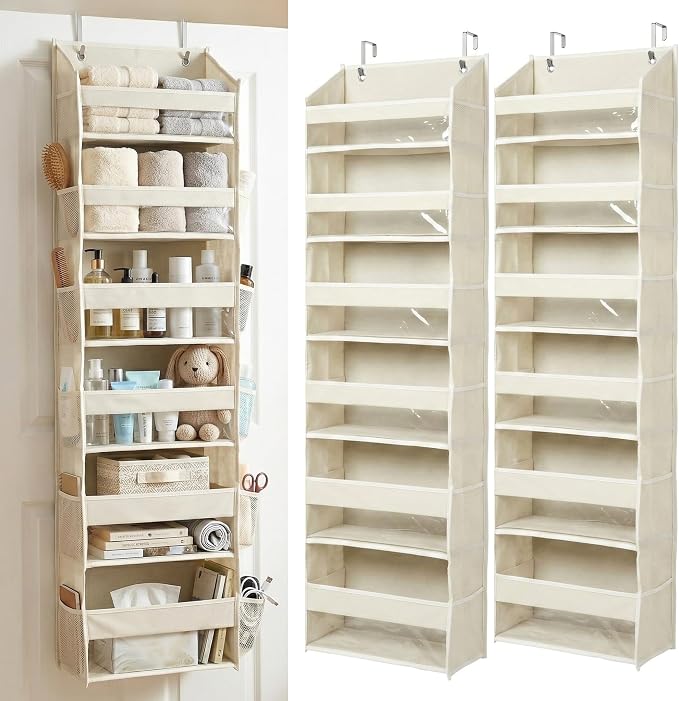 HOMELUX THEORY Over the Door Organizer, 100D Fabric, Ivory 2pc by HomeluxTheory
