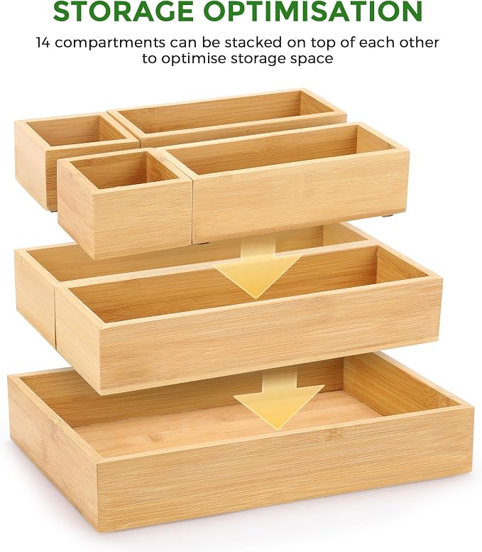 MapleGrace Bamboo Drawer Organizer Set, Storage Trays Containers - Image 2