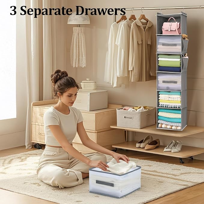 Hanging Closet Organizer, 6-Shelf w/ 3 Drawers & Pockets, made of non-woven - Image 4