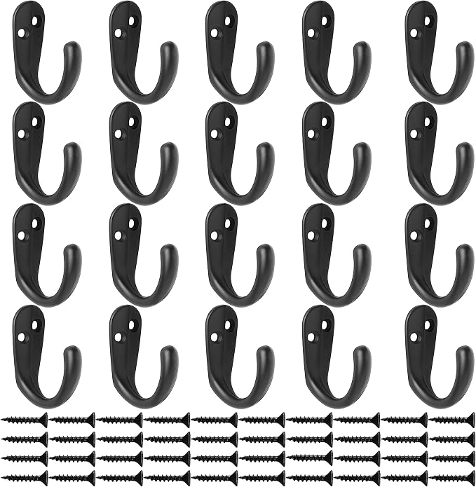 IBosins 20PCS Coat Hooks Wall Mounted Black Single Prong Robe Hook | Hanging - Image 2