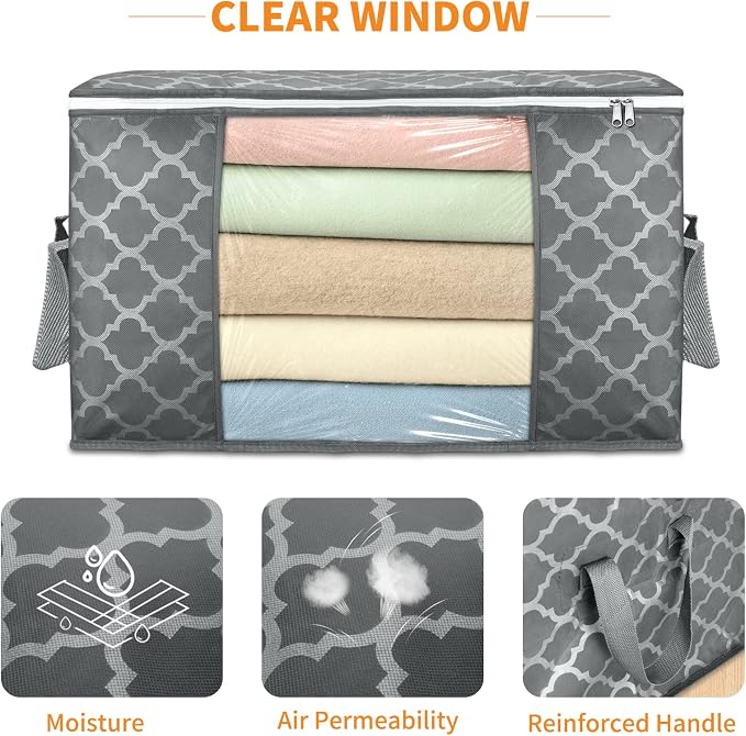 90L Large Storage Bags, 6 Pack Clothes Storage Bins Closet Organizers | - Image 4