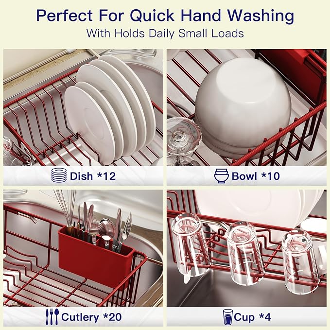 Red Dish Drying Rack Over Sink - Image 7