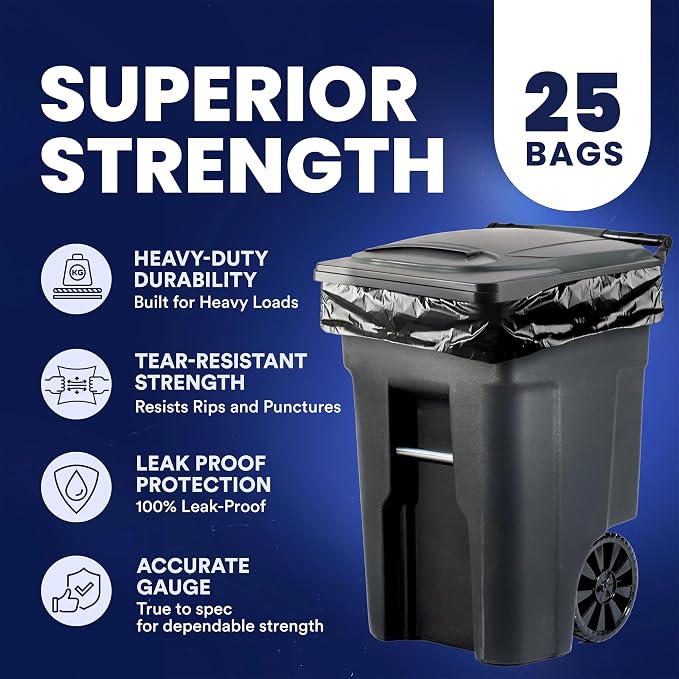 Plasticplace 64-65 Gallon Black Trash Bags, Heavy Duty Toter Can Liners - Image 7