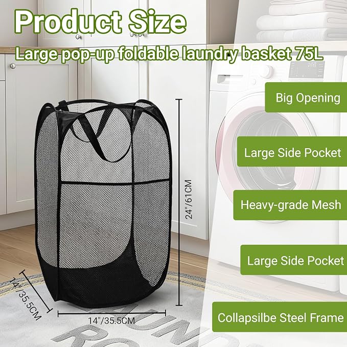 BATTOO Deluxe Strong Mesh Pop up Laundry Hamper Basket - Image 3