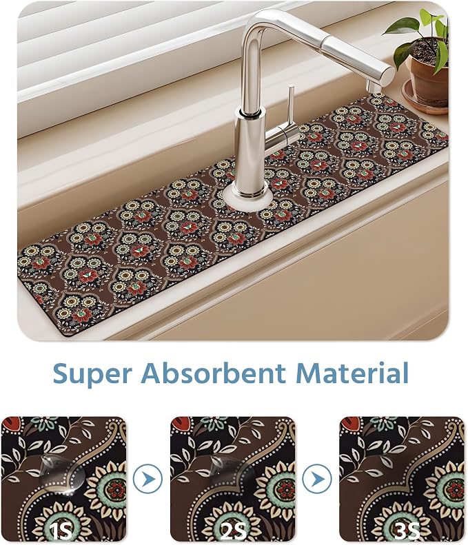 Patterned Sink Faucet Mat Kitchen Splash Guard Super Absorbent Drying Mat - Image 5