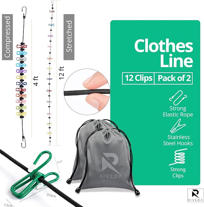 RIVEDA 2 Pack Travel Clotheslines - Image 2