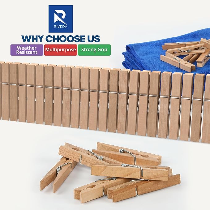 50pcs Wooden Clothes Pins with Storage Bag, 2.9 Inch Natural Wood Clothespins - Image 8