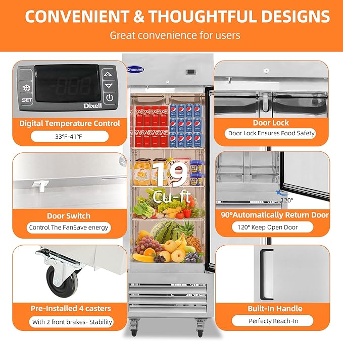 27" W Commercial Refrigerator Single Door 19 Cu.ft Commercial Fridge Fan cooling Stainless Steel Reach-in Refrigerator with Digital Thermostat for Restaurant, Bar, Commercial Use, etc