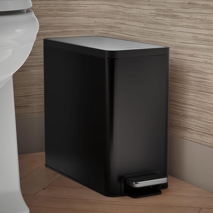 KOHLER 20957-BST Bathroom Trash Can, 2.5 Gallon Step Can, Quiet-Close Trash Can - Image 2