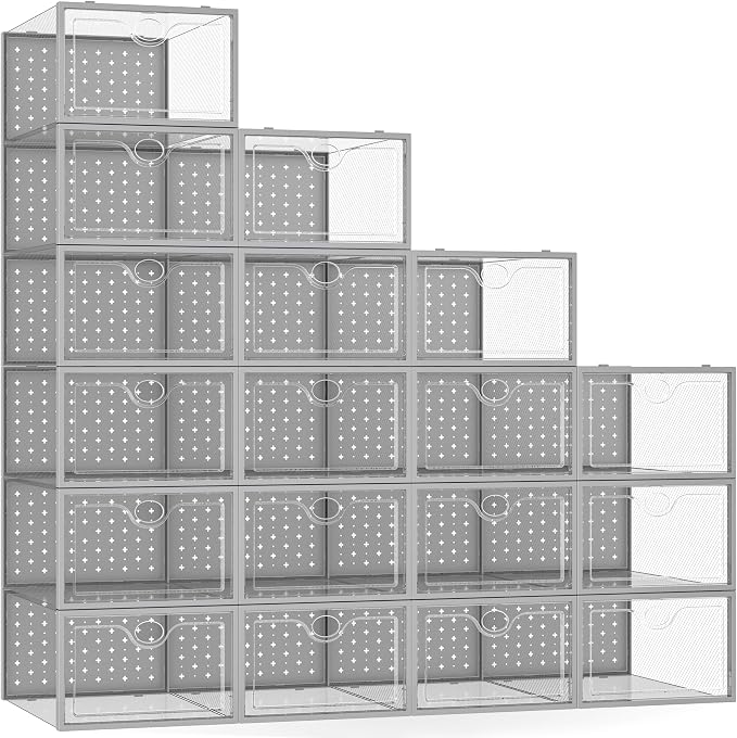 Pinkpum 18 Pack X-Large Shoe Storage Boxes Grey Shoe Organizer by Pinkpum