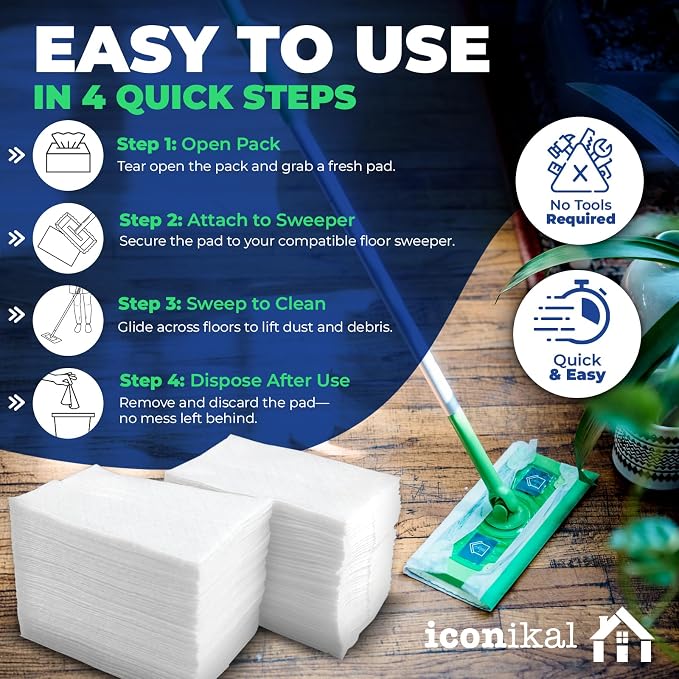 Iconikal Dry Mop Pad Refills 90-Pack Fits Swiffer 11.5x8 - Image 4