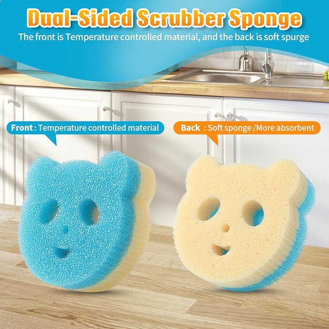 12 Pack Scrub Sponges for Dishes, Dual-Sided Temperature-Responsive Scrubber - Image 3