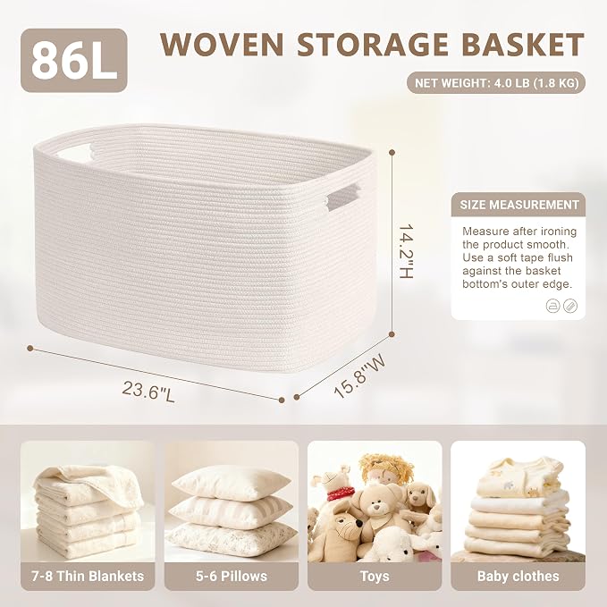 86L Large Woven Laundry Basket Hamper - Image 2