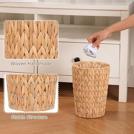 iEGrow 2 Pack Wicker Trash Can, Small Bathroom Trash Can, 2 Gallon Woven - Image 3