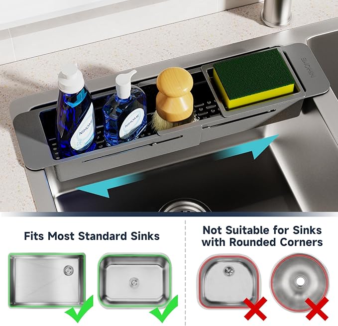 NiHome Extendable Kitchen Sink Caddy, Small Brush Sponge Storage Holder - Image 4