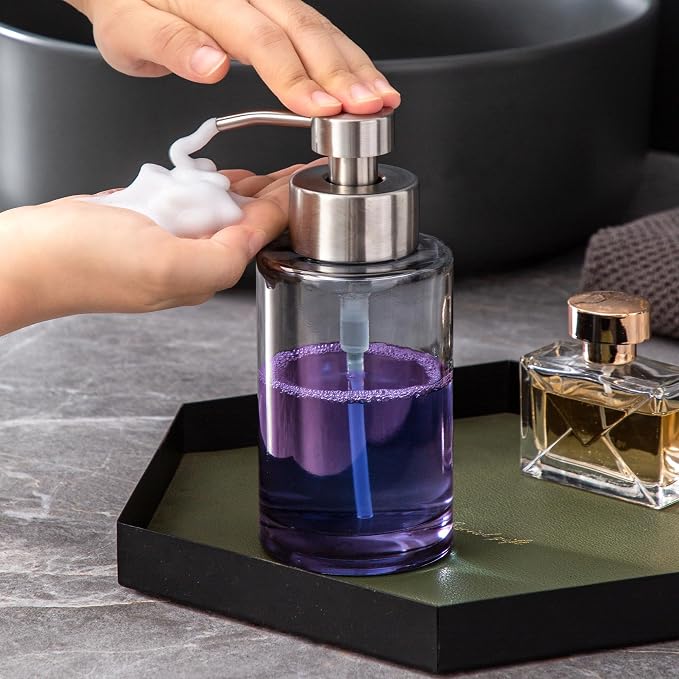 Enra Silver Glass Soap Dispenser, Foaming Hand Bathroom Soap Dispenser | 12oz - Image 5