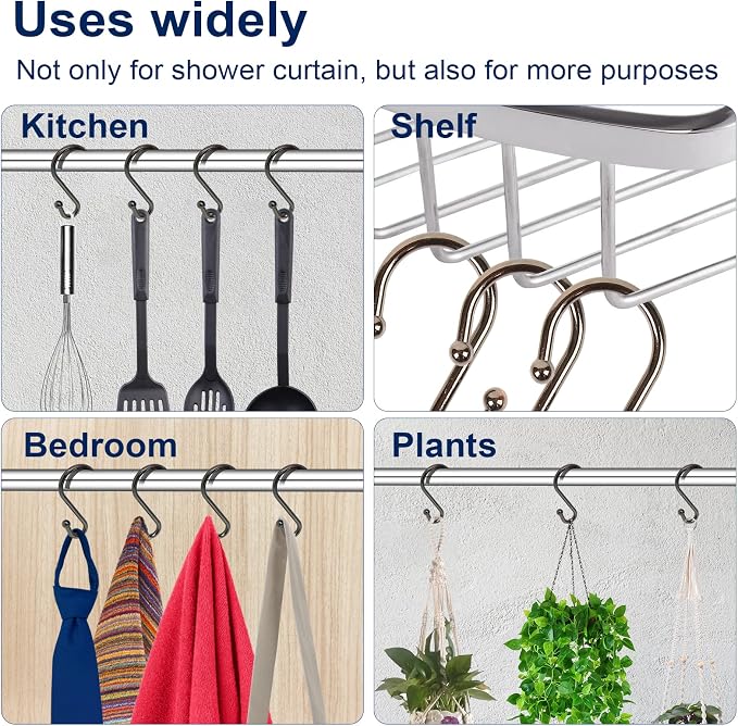 Metal Shower Curtain Hooks, Rust Proof Shower Curtain Hooks Rings, Durable S - Image 6