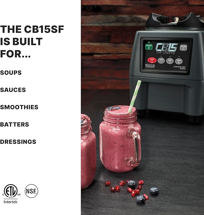Waring 1-Gallon Blender, 3.75 HP, Stainless Steel Jar with Spigot & Handles, Commercial for Smoothies, Soups & Sauces – CB15SF