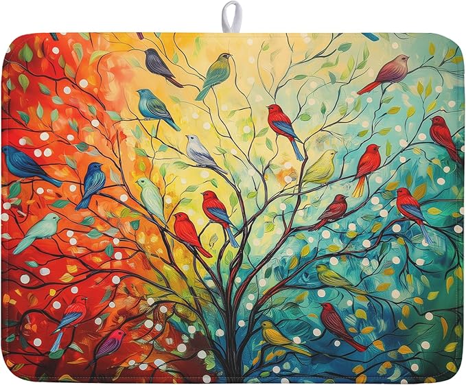 Dish Drying Mat for Kitchen Counter 18x24 Inch Summer Floral Birds Kitchen by Kawani