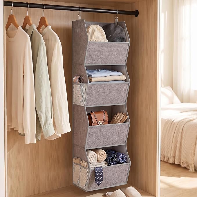 Hanging Closet Organizer 4-Shelf Wide Trapezoid, Heather Grey | Hanging Clothes - Image 2