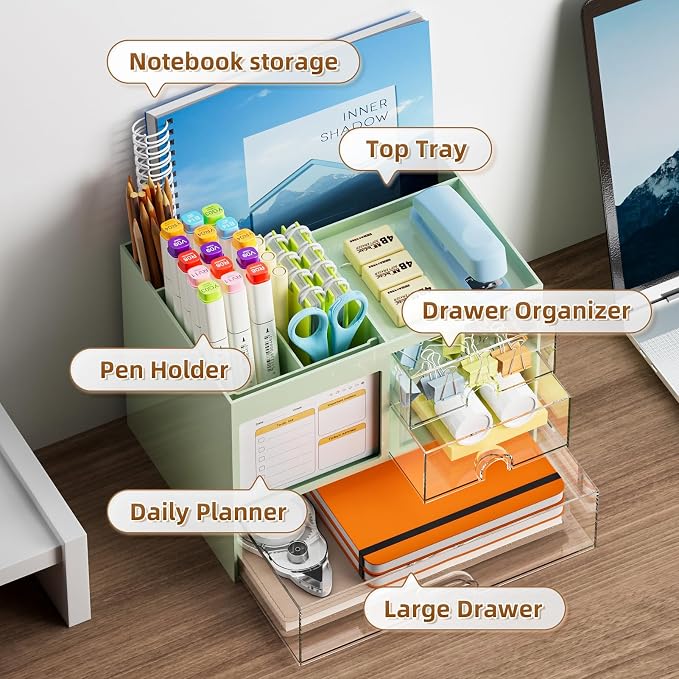 Marbrasse Desk Organizer with 3 Drawer, Desk Organizers and Accessories with 4 - Image 2