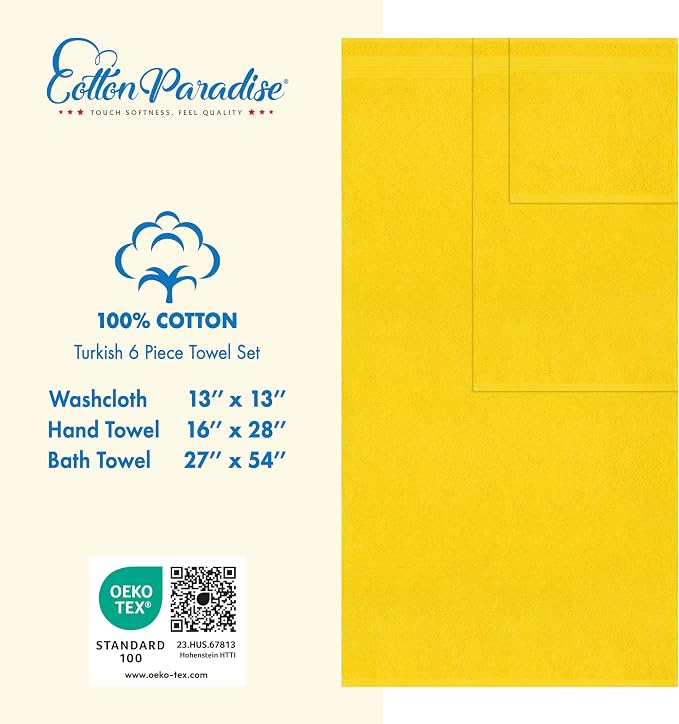 Cotton Paradise 100% Cotton Turkish Towel Set, Soft Absorbent Quick Dry - Image 4