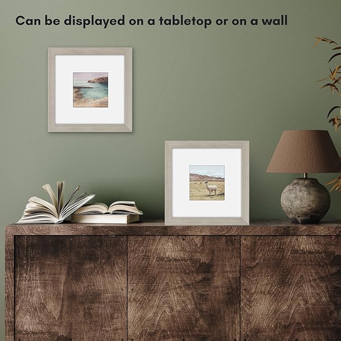 Americanflat 8x8 Picture Frame with Shatter-Resistant Glass - Use as 4x4 Frame with Mat or Display 8x8 Photo Without Mat - Signature Collection - Square Frames for Tabletop and Wall - Driftwood