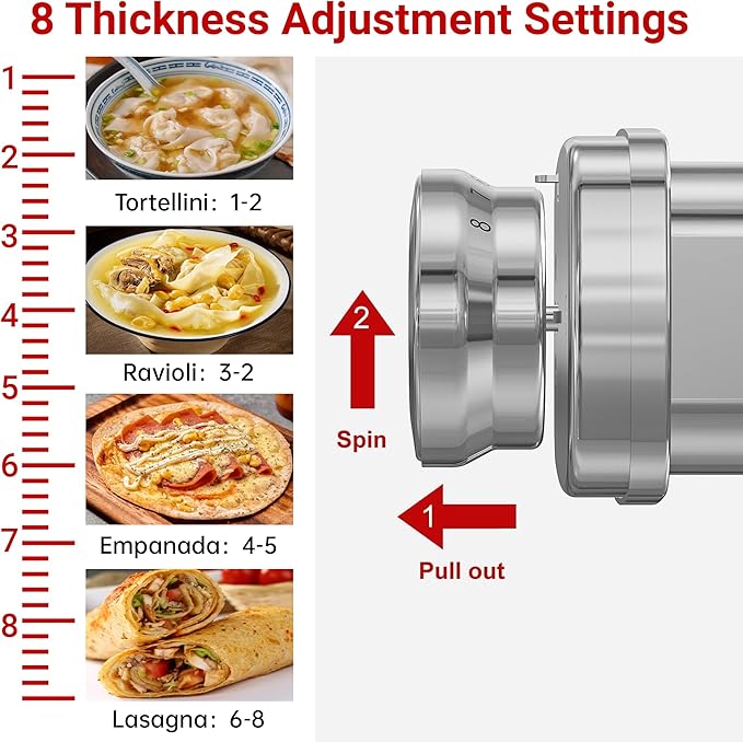 Pasta Roller Attachment for KitchenAid, Stainless Steel Dough Sheeter Attachment for KitchenAid Stand Mixer, 8 Gears Adjustable Thickness.