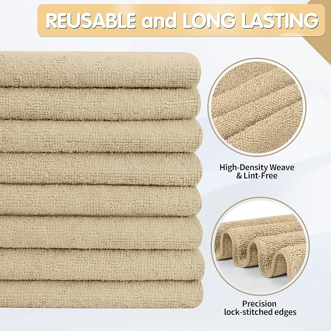 FIXSMITH Beige Microfiber Cleaning Cloth -Pack of 12, Highly Absorbent Cleaning - Image 2