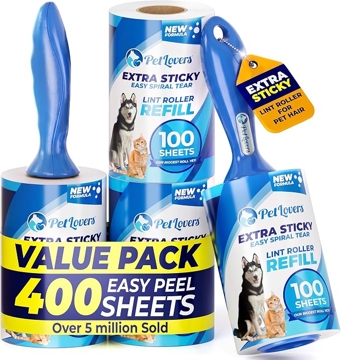 PetLovers Extra Sticky Lint Roller Ultimate Value Set 400 Sheets by PetLovers