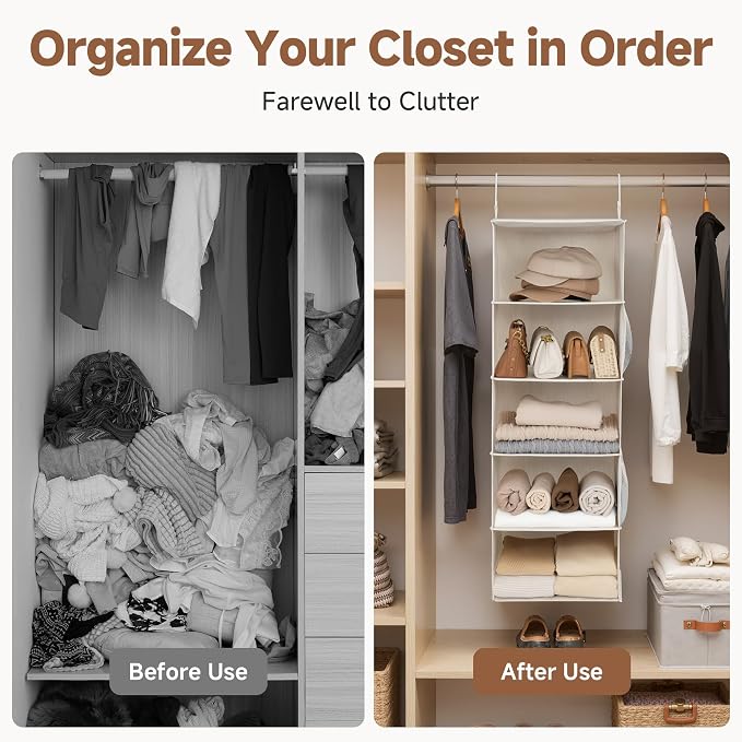 StorageWorks Hanging Closet Organizer, 5-Shelf Hanging Shelves - Image 6