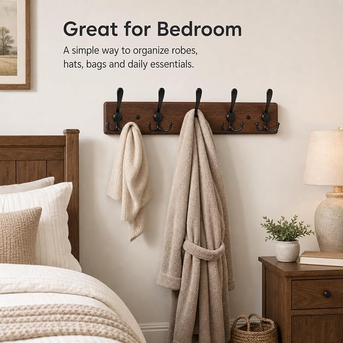 Solid Oak Wooden Coat Rack Wall Mount - Image 5