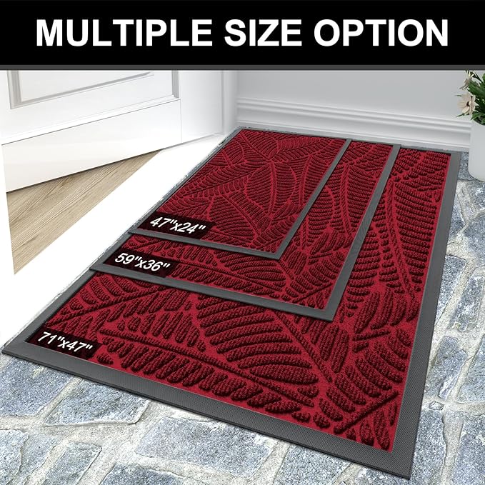 Colorxy Waterproof Doormat, Sturdy Natural Rubber Front Indoor Mat, Non Slip Low Profile Indoor Outdoor Door Mats, Stain and Fade Resistant Floor Mats, Easy Clean Patio Entry Mat, 71''x47'', Burgundy