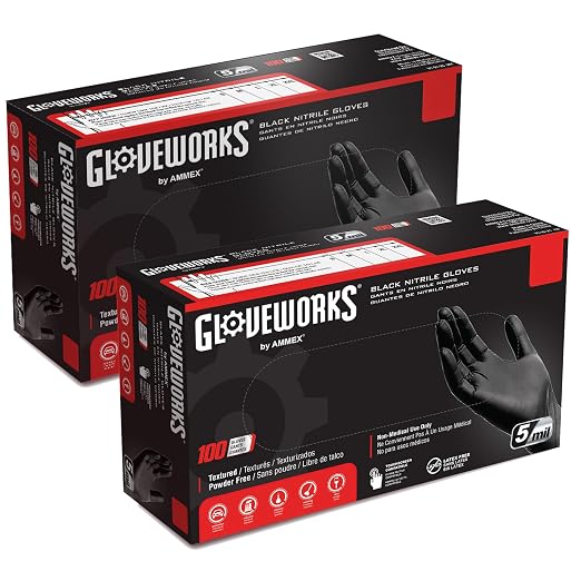 GLOVEWORKS Nitrile Gloves Disposable 5 mil Black Size XXL 2 Boxes of 100 by GLOVEWORKS