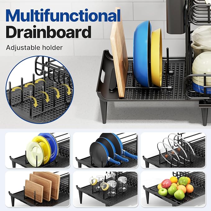 Urackify Dish Drying Rack for Kitchen Counter, Expandable 2 Tier Dish Rack - Image 5