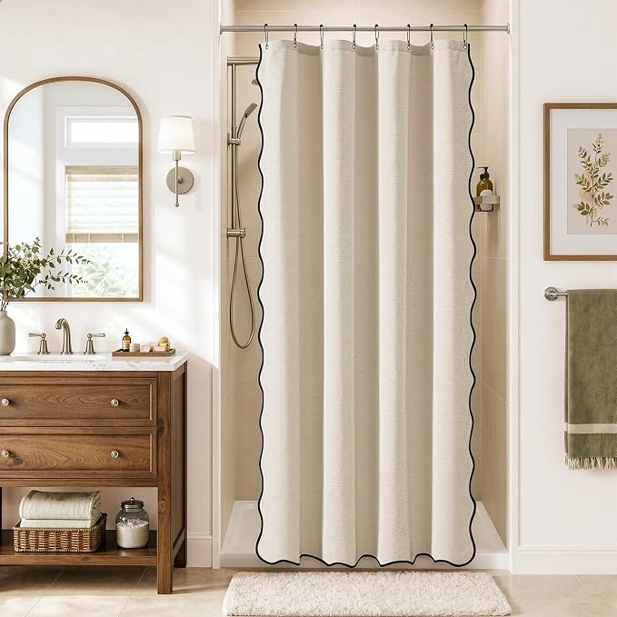 MIULEE Cream Scalloped Linen Shower Curtain 48x72 Inches by MIULEE